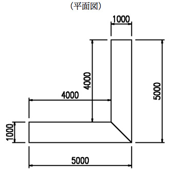 隅角部 平面図(5000mm×5000mm、控え4000mm+1000mm)