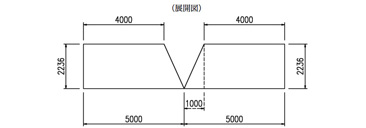 隅角部 展開図(法長2236mm、4000mm+4000mm、中央1000mm)